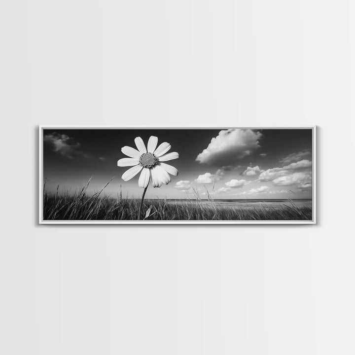 Daisy Flower, Single Bloom, Coastal Breeze, Minimal Wall Decor, Framed Canvas Print, Boho Bedroom Art, Nature Inspired Photography