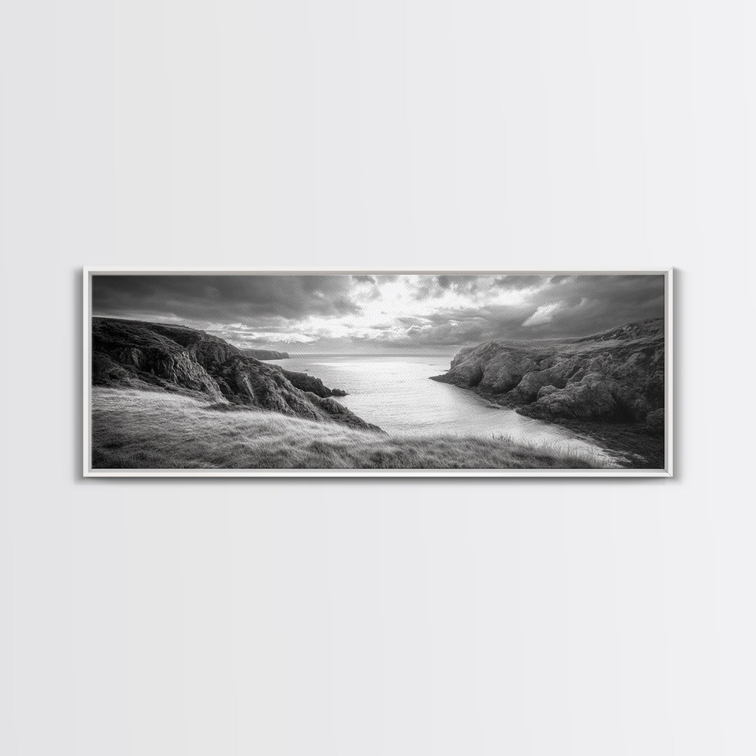 Ocean View, Coastal Cliffs, Dramatic Horizon, Sunset Glow, Canvas Print, Fall Living Room Wall Art, Landscape Nature Photography