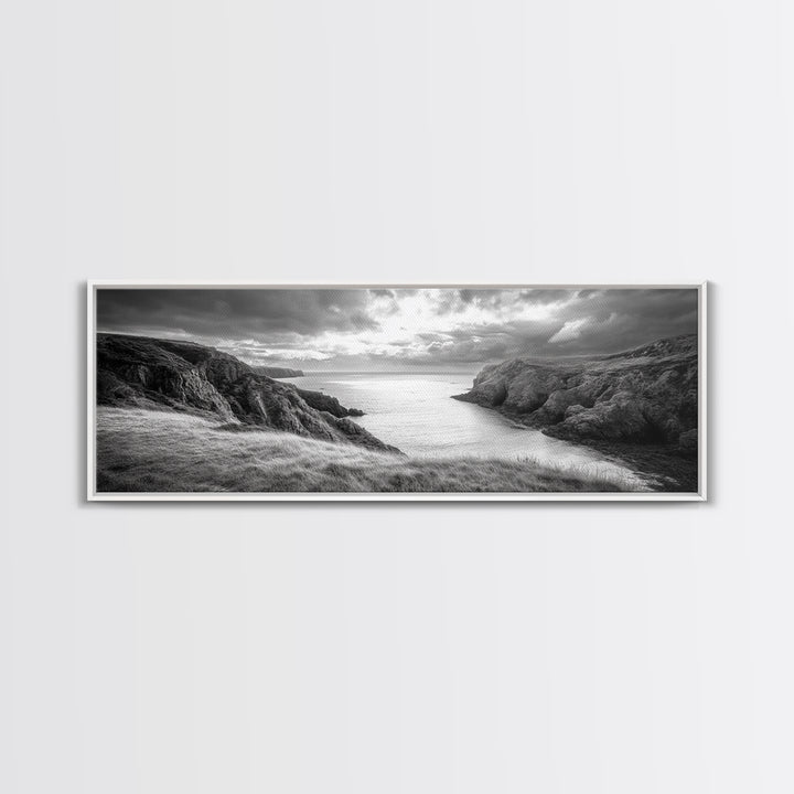Ocean View, Coastal Cliffs, Dramatic Horizon, Sunset Glow, Canvas Print, Fall Living Room Wall Art, Landscape Nature Photography