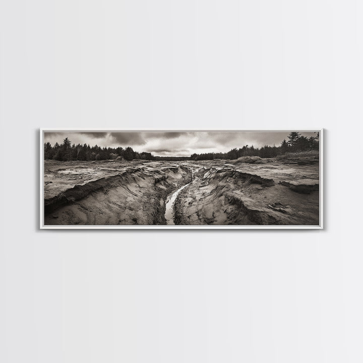 Rugged Riverbed Path, Forest Edge, Moody Terrain, Earthy Scene, Framed Canvas Print, Rustic Cabin Art, Autumn Entryway Decor