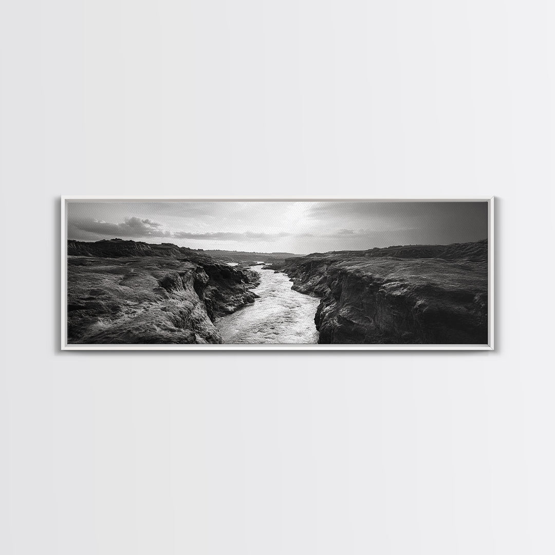 River Canyon, Rugged Cliffs, Dramatic Valley, Wild Terrain, Framed Canvas Print, Adventure Wall Art, Office Decor, Nature Photography Style