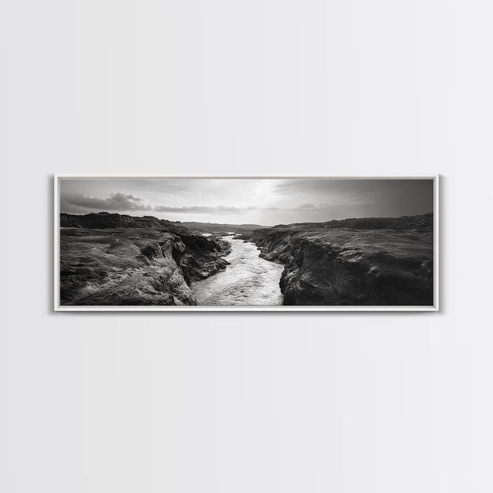 River Canyon, Rugged Cliffs, Dramatic Valley, Wild Terrain, Framed Canvas Print, Adventure Wall Art, Office Decor, Nature Photography Style