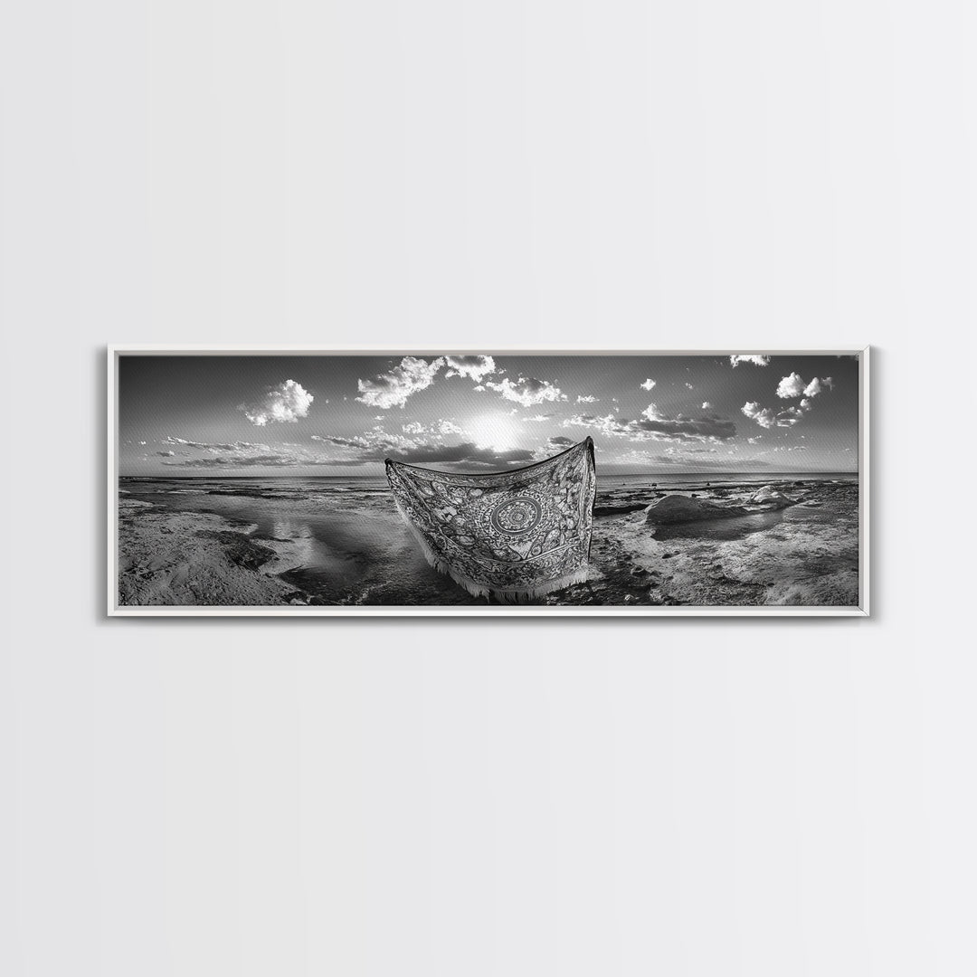 Sunset Sea, Magic Carpet, Ocean Ritual, Ethereal Coastal, Framed Canvas Print, Boho Wall Art, Living Room Decor, Surreal Beach Photography