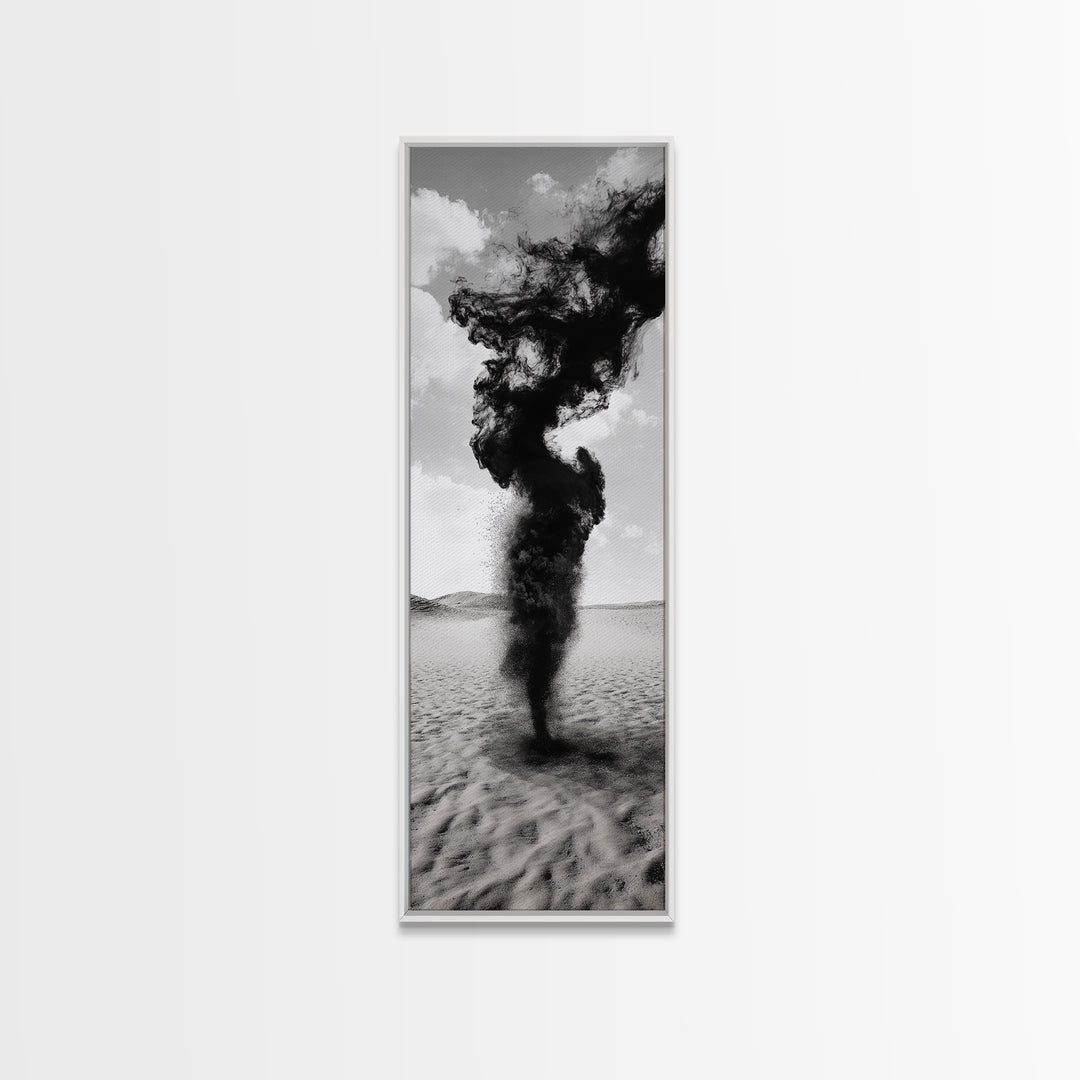 Smoke Storm, Desert Vortex, Abstract Motion, Surreal Art, Framed Canvas Print, Black and White Wall Art, Modern Office Decor, Dark Aesthetic