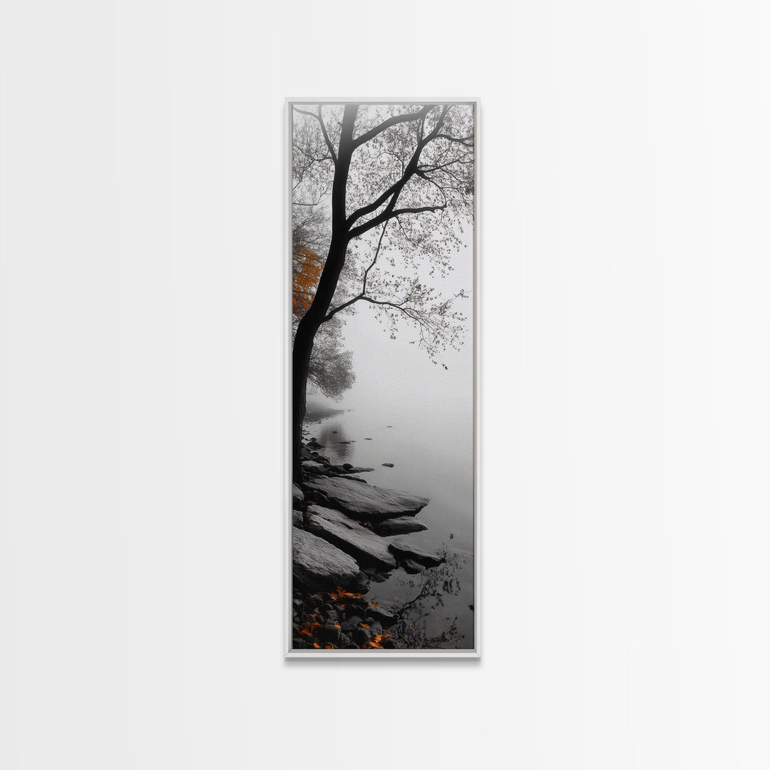 Foggy Lake, Autumn Forest, Peaceful Morning Landscape, Canvas Print, Minimalist Wall Art, Zen Bedroom Decor, Serene Fall Artwork