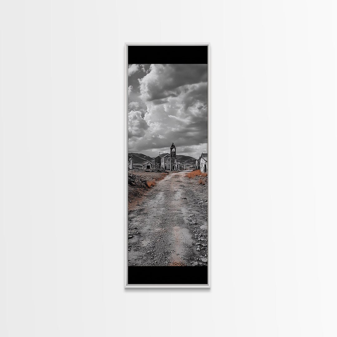 Abandoned Town, Haunted Path, Deserted Village, Ghost Ruins, Framed Canvas Print, Dark Wall Art, Rustic Halloween Decor, Moody Photography