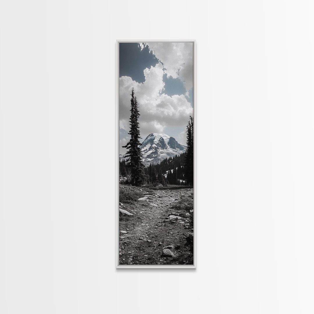 Mountain Landscape, Trail Pathway, Cloudy Sky, Nature Photography, Canvas Print, Rustic Cabin Decor, Adventure Hiker Wall Art