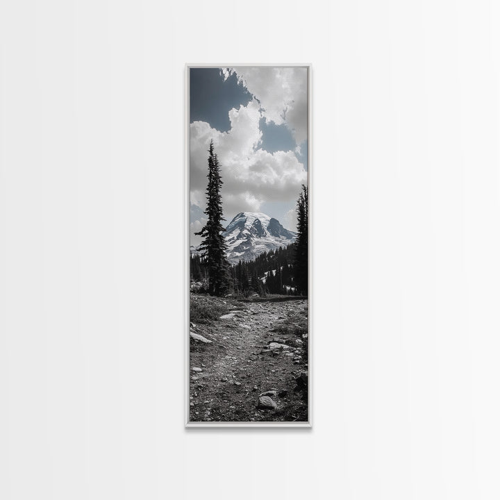 Mountain Landscape, Trail Pathway, Cloudy Sky, Nature Photography, Canvas Print, Rustic Cabin Decor, Adventure Hiker Wall Art