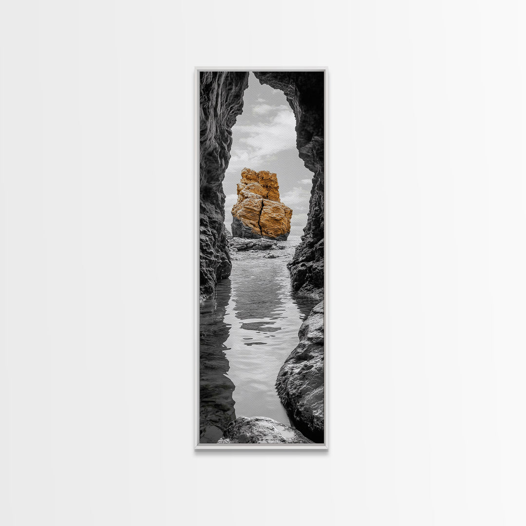 Sea Arch, Golden Rock, Coastal Focus, Minimalist Cliff Scene, Canvas Print, Living Room Decor, Ocean Photography, Nature Framed Art
