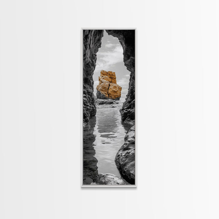 Sea Arch, Golden Rock, Coastal Focus, Minimalist Cliff Scene, Canvas Print, Living Room Decor, Ocean Photography, Nature Framed Art