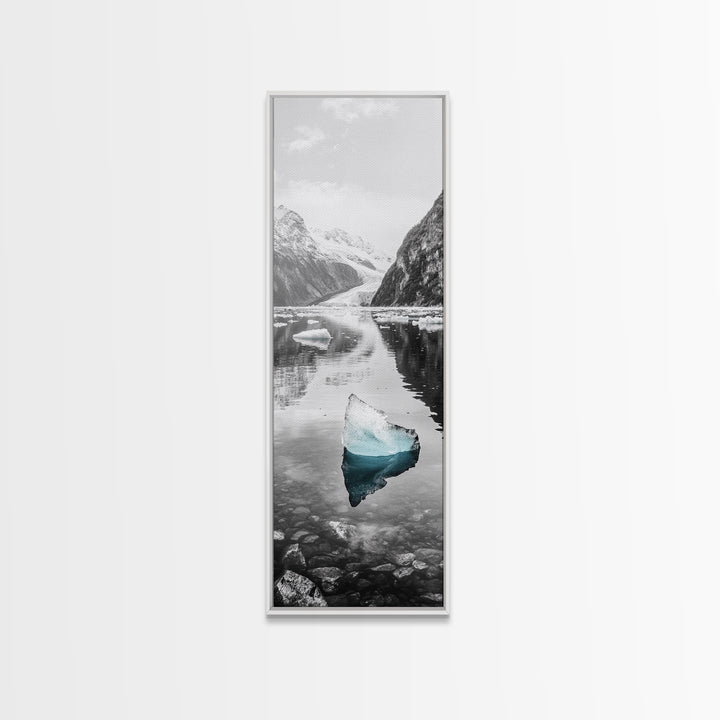 Iceberg, Glacier Reflection, Arctic Landscape, Serene Water, Framed Canvas Print, Minimalist Wall Art, Bathroom or Bedroom Photography
