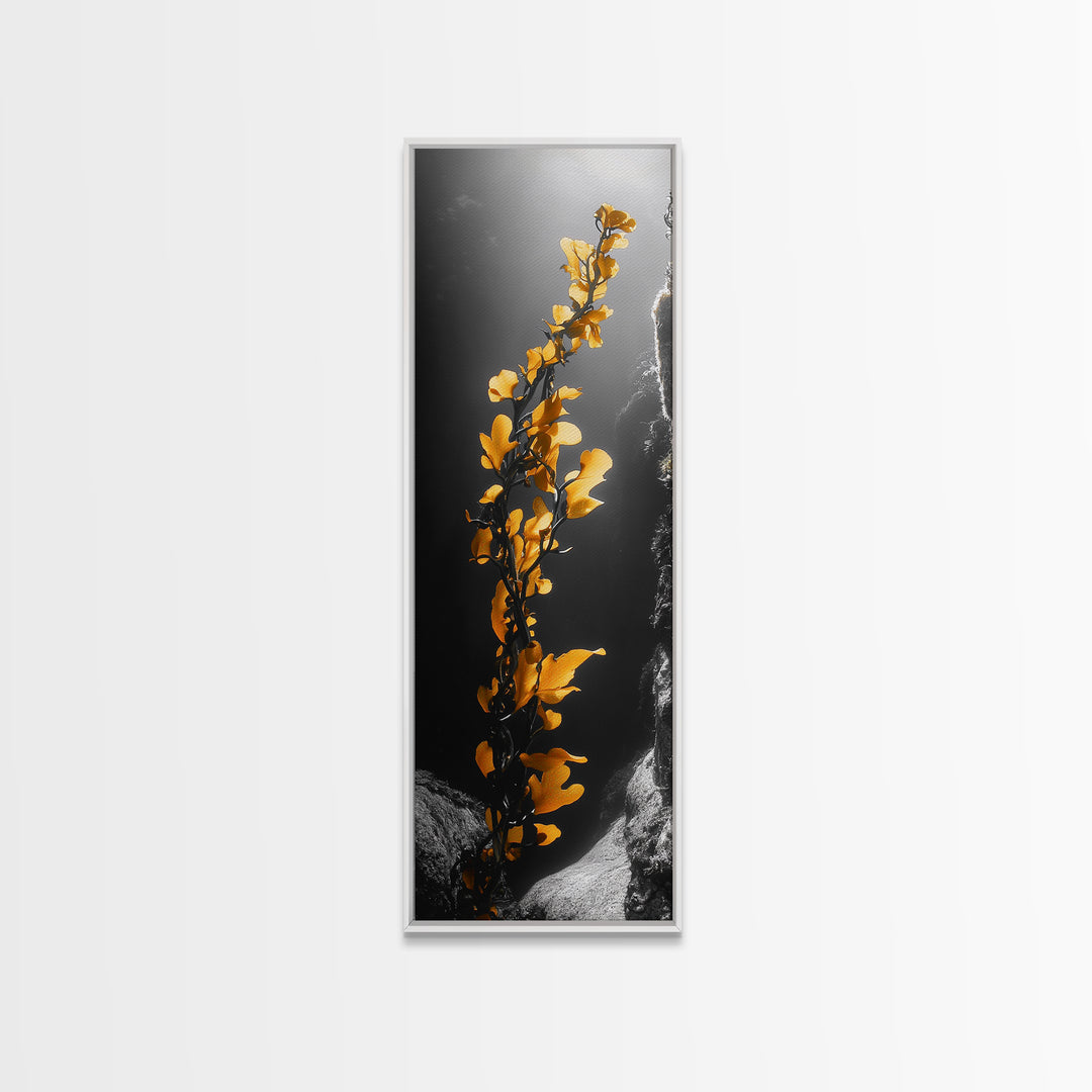 Ocean Kelp Art, Golden Seaweed, Deep Sea Beauty, Underwater Light, Canvas Print, Bathroom Wall Art, Nautical Decor, Moody Coastal Style