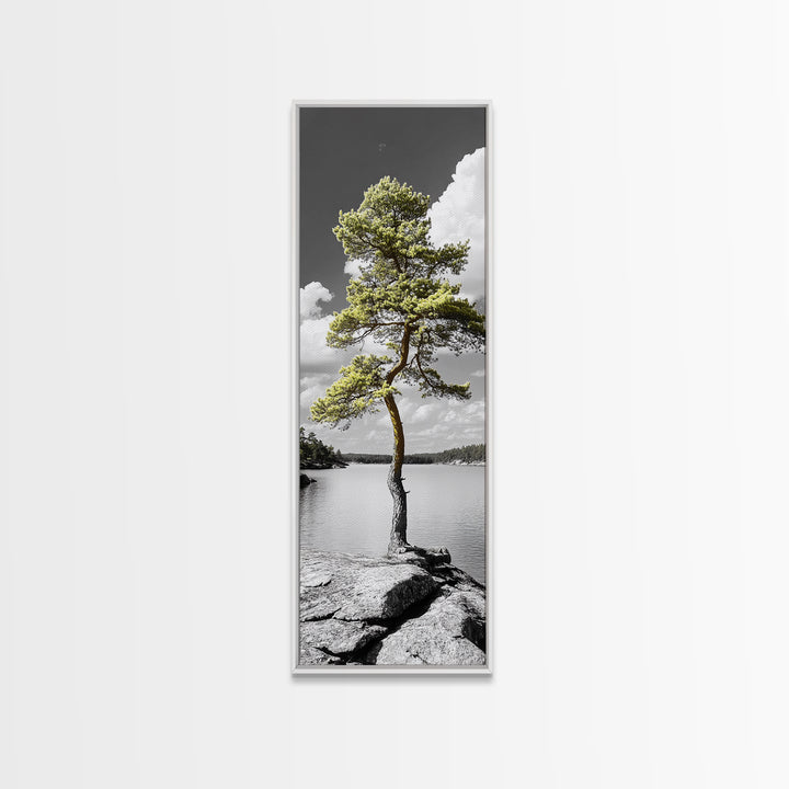 Twisted Pine Tree, Nature Serenity, Calm Wilderness, Coastal Forest, Framed Canvas Print Boho Bedroom Wall Art, Earth Tone Decor