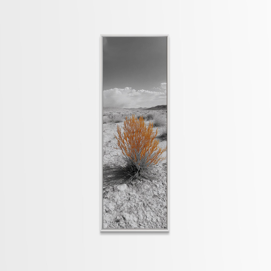 Desert Bush, Orange Foliage, Southwestern Scene, Minimalist Framed Canvas Print, desert landscape wall art, boho room decor
