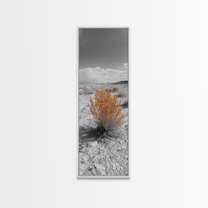 Desert Bush, Orange Foliage, Southwestern Scene, Minimalist Framed Canvas Print, desert landscape wall art, boho room decor