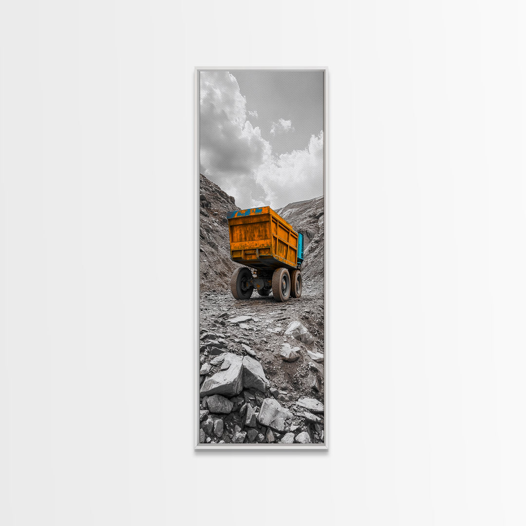 Mining Truck, Industrial Power, Bold Machinery, Construction Scene, Canvas Print, garage wall art, boys room decor, grunge wall art