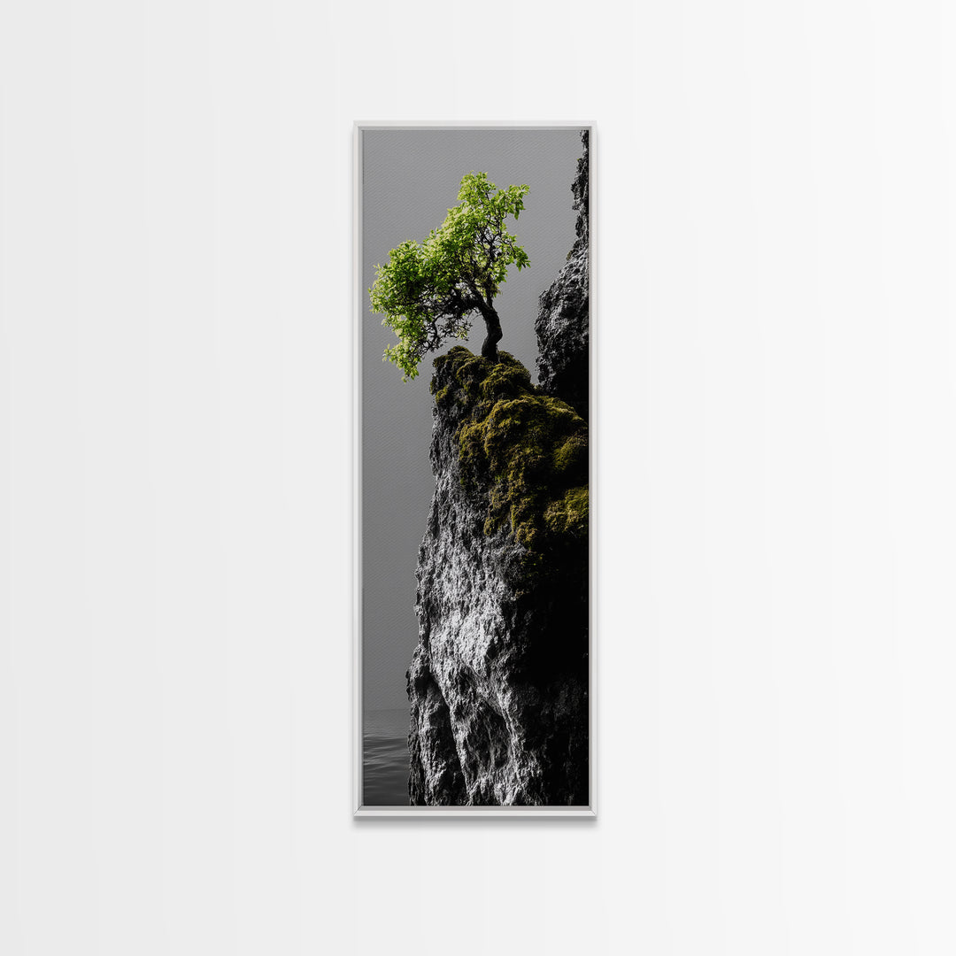Tree of Life, Cliff Growth, Resilience Symbol, Nature Power, Framed Canvas Print, motivational office art, surreal landscape decor