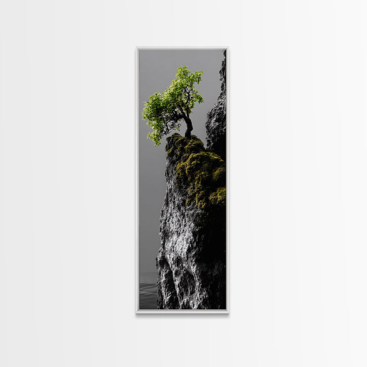 Tree of Life, Cliff Growth, Resilience Symbol, Nature Power, Framed Canvas Print, motivational office art, surreal landscape decor