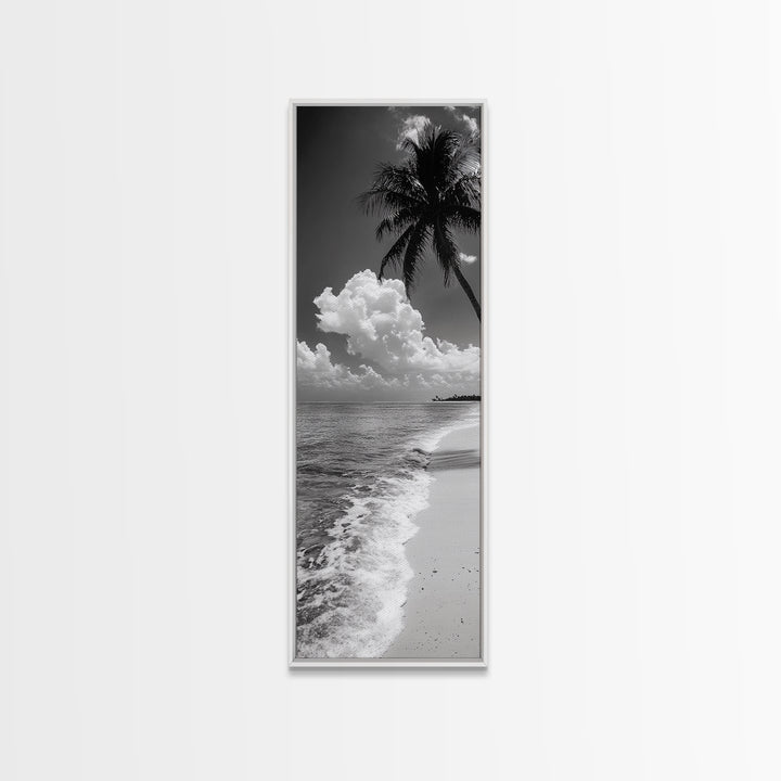 Tropical Palm, Beach Scene, Coastal Vibes, Framed Canvas Print, Relaxing Ocean Art, Bathroom Wall Decor, Minimalist Seaside Landscape