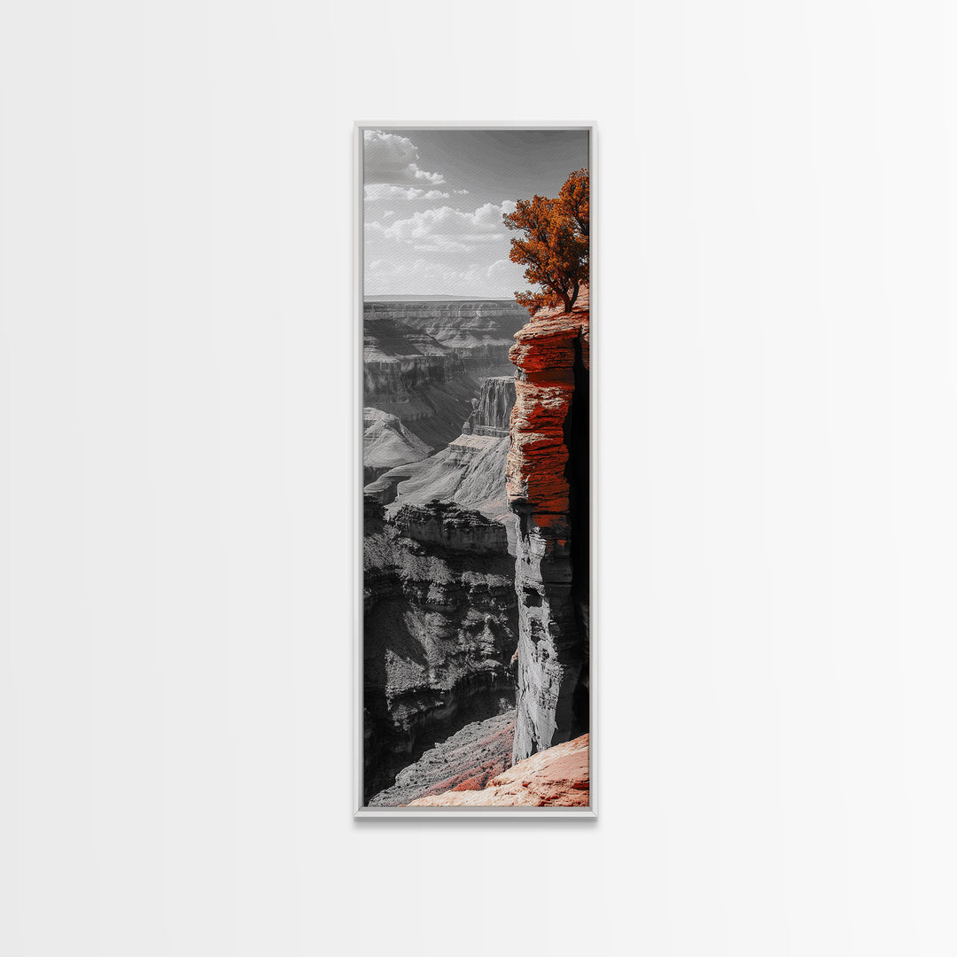 Desert Canyon Cliff, Fall Tree Landscape, Adventure Nature Art, Framed Canvas Print, Earth Tone Wall Decor, Southwest Living Room Art