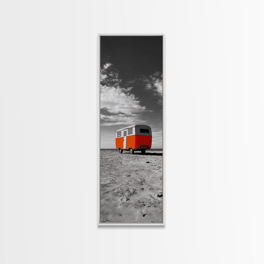 Coastal Camper Van, Beach Road Trip Art, Travel Lover Gift, Framed Canvas Print, Minimalist Seaside Decor, Van Life Wall Art, Entryway Art