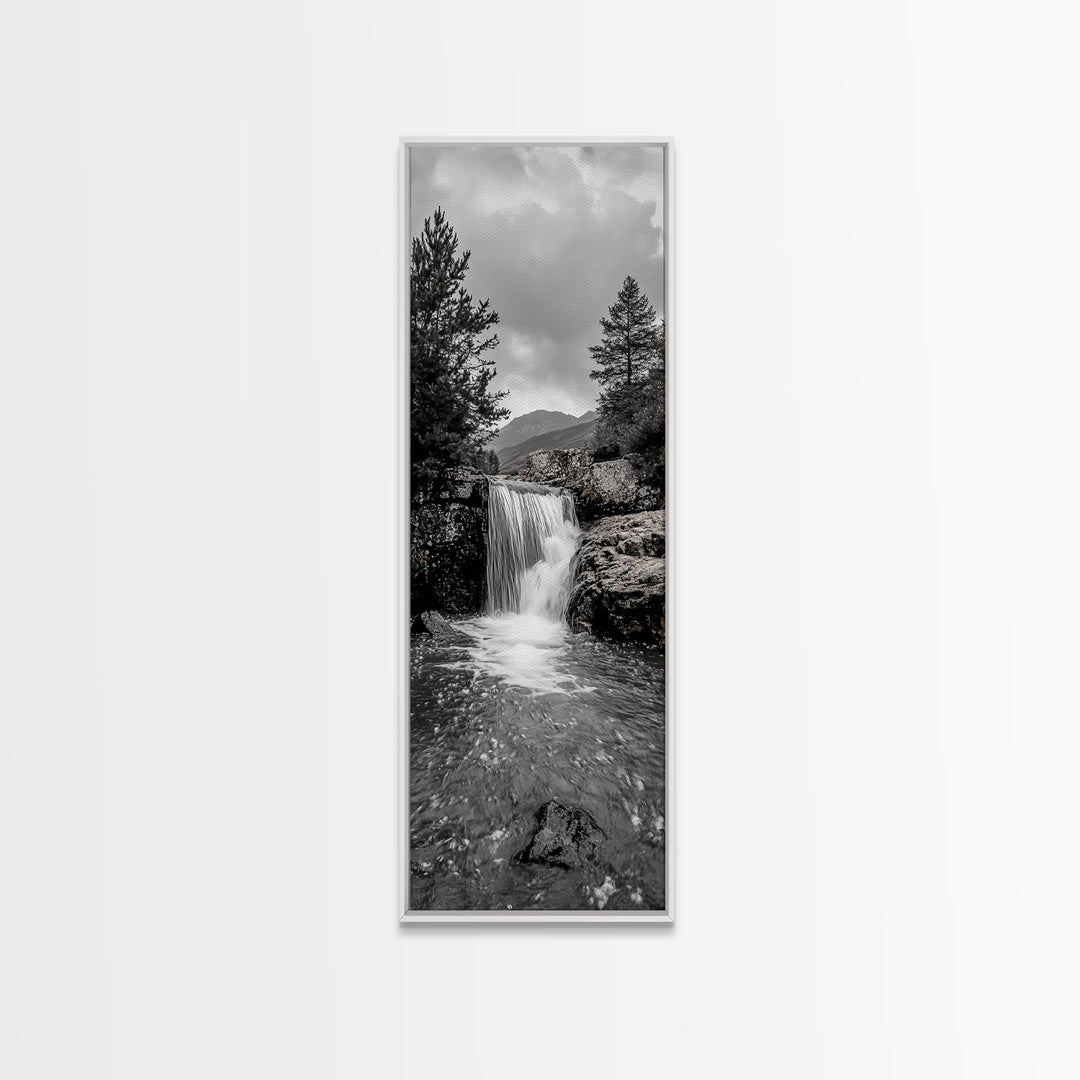 Waterfall Serenity, Mountain Stream Scene, Calming Nature Wall Art, Framed Canvas Print, Neutral Tones Decor, Bathroom or Spa Room Art