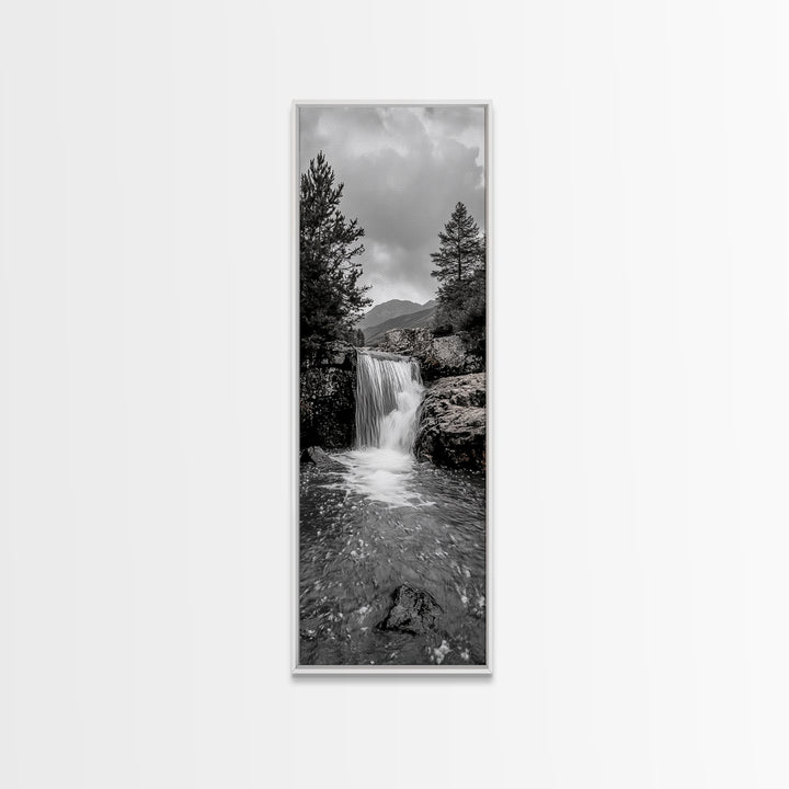 Waterfall Serenity, Mountain Stream Scene, Calming Nature Wall Art, Framed Canvas Print, Neutral Tones Decor, Bathroom or Spa Room Art