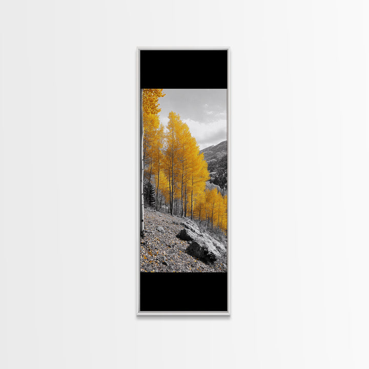 Golden Aspens, Fall Forest, Mountain Trees, Framed Canvas Print, Autumn Wall Art, Nature Cabin Decor, Fall Foliage, Rustic Living Room