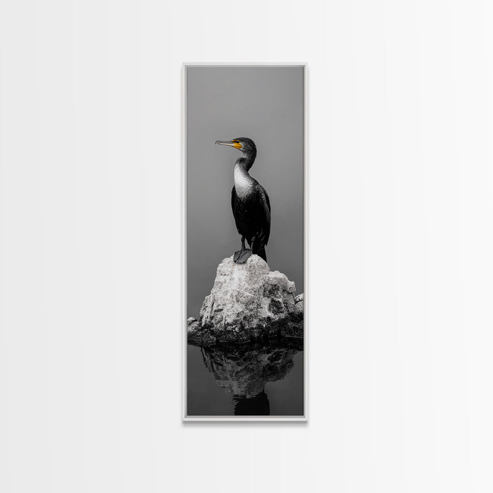 Cormorant Bird, Coastal Bird Art, Water Bird, Minimal Nature Art, Black and White Wildlife, Framed Canvas Print, Modern Entryway Wall Art