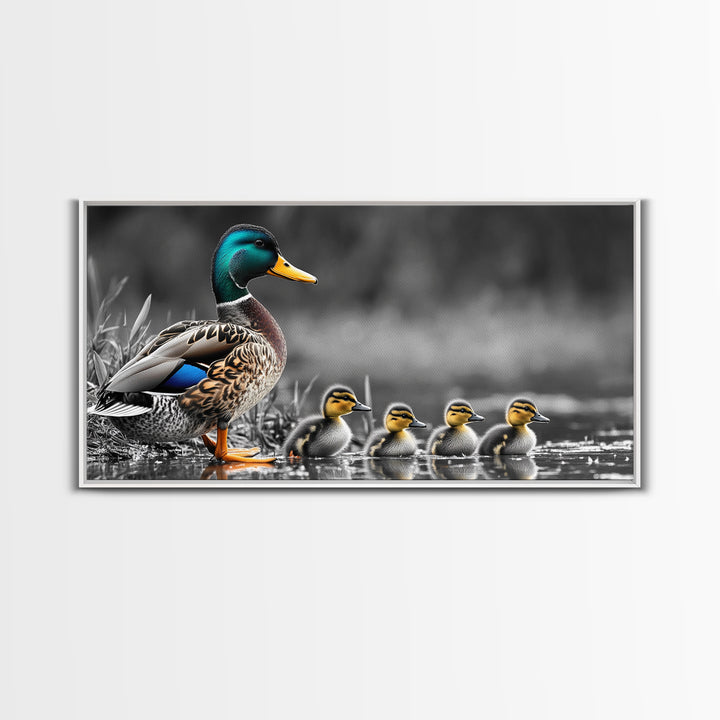 Duck Family, Pond Life, Nature Scene, Wildlife Photography, Canvas Print, Nursery Wall Art, Cute Animal Print, Nature Lover Gift Idea