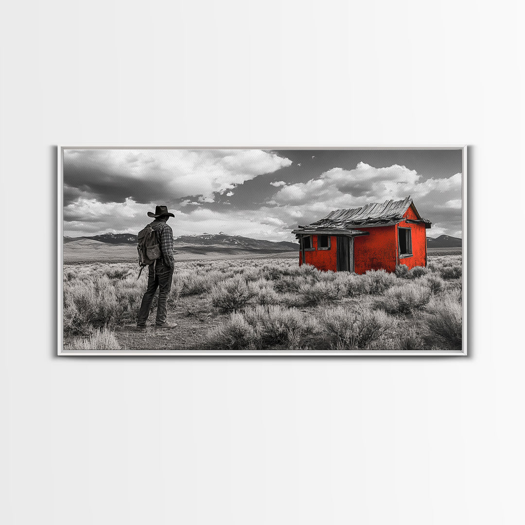 Cowboy Life, Red Shack, Desert Scene, American West, Canvas Print, Rustic Western Decor, Man Cave Wall Art, Adventure Aesthetic