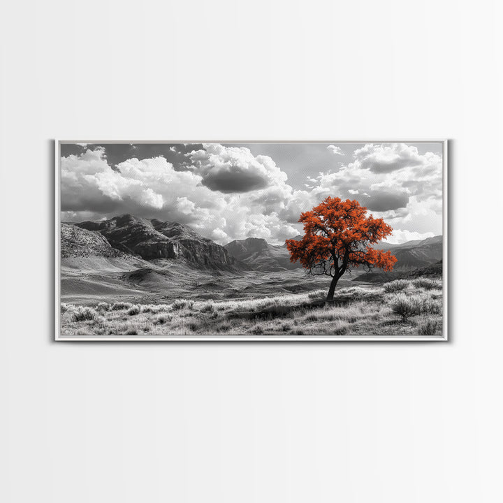 Autumn Tree Vista, Western Mountains Landscape, Vibrant Fall Decor, Dramatic Skies Canvas Print, Framed Canvas Print, Nature Wall Art