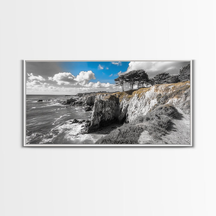Coastal View, Cliffside Trees, Ocean Horizon, Nature Escape, Canvas Print perfect coastal wall art, minimalist home decor, bathroom art