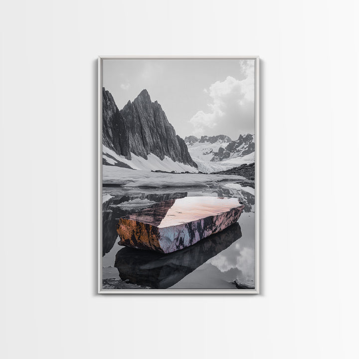 Glacial Rock, Abstract Ice Reflection, Surreal Landscape, Canvas Print, Nature Photography, Minimalist Winter Wall Art, Modern Decor