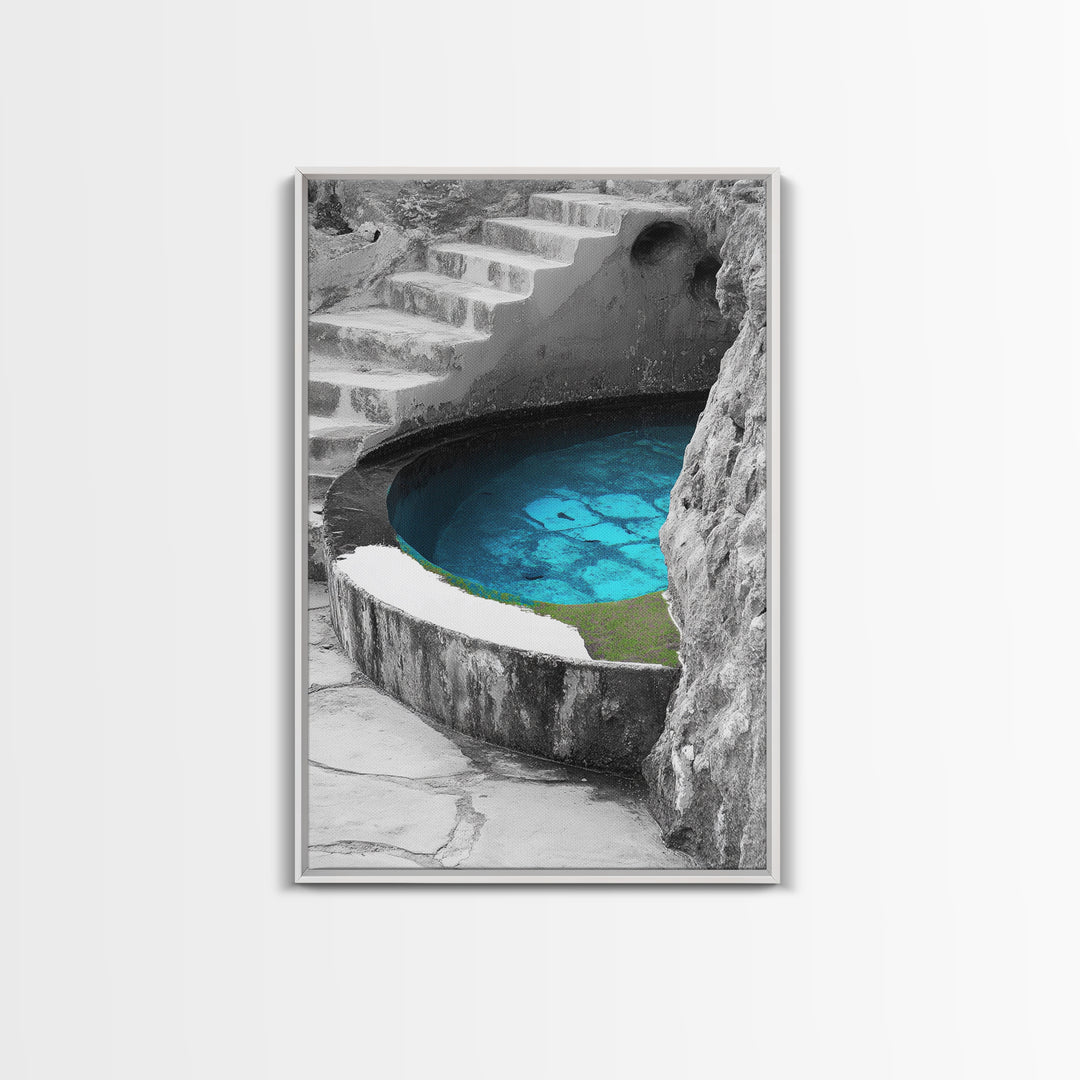 Blue Spring, Natural Oasis, Stone Pool, Canvas Print, Spa Bathroom Wall Art, Tranquil Escape, Minimalist Water Photography, Zen Vibes