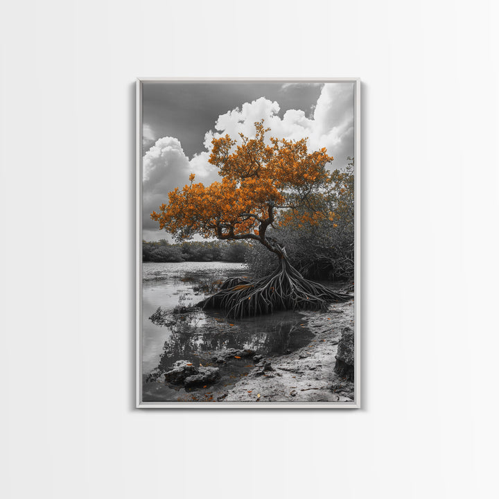 Mangrove Tree, Coastal Roots, Swamp Nature, Fall Tones Canvas Print, Tropical Wetlands Wall Art, Earthy Living Room Decor, Moody Art
