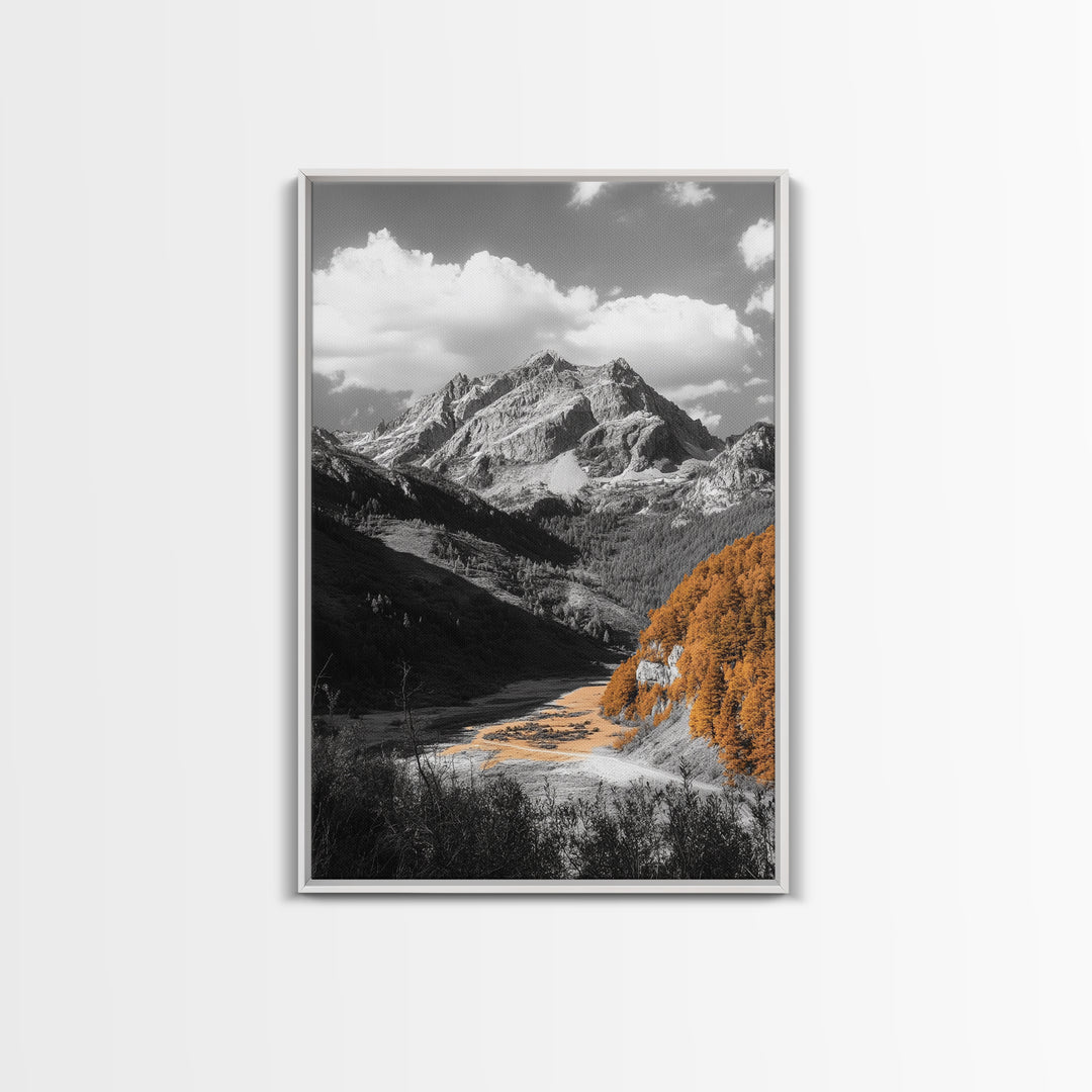 Autumn Valley Glow, Mountain View, Fall Landscape Photography, Framed Canvas Print, Living Room Wall Art, Rustic Farmhouse Style