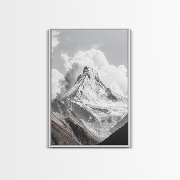 Matterhorn Majesty, Iconic Summit, Black and White Mountain, Canvas Print, Office Wall Art, Minimalist Photography, Modern Decor