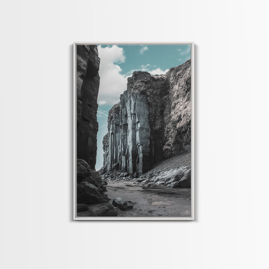 Canyon Rocks, Earth Tones, Cliff Path, Scenic Sky, Framed Canvas Print modern rustic art, desert wall decor, hallway landscape canvas