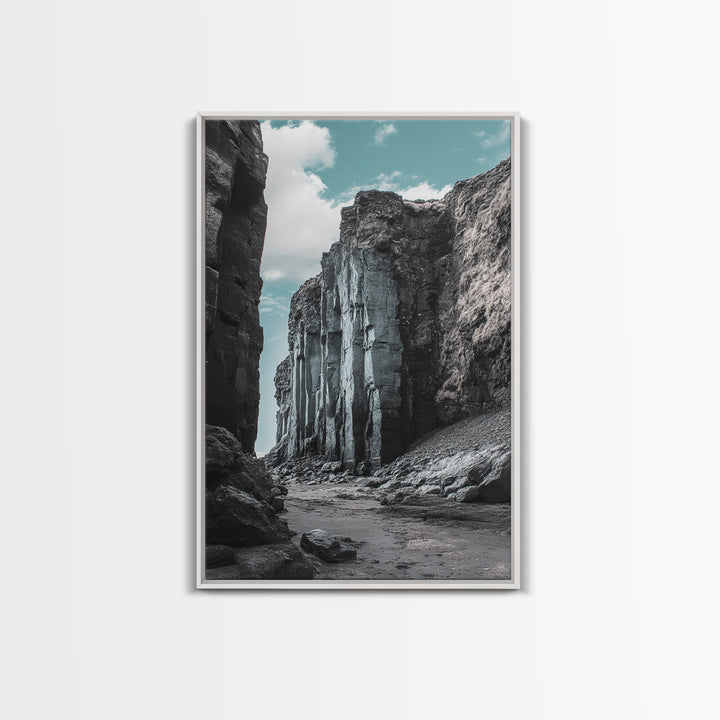 Canyon Rocks, Earth Tones, Cliff Path, Scenic Sky, Framed Canvas Print modern rustic art, desert wall decor, hallway landscape canvas