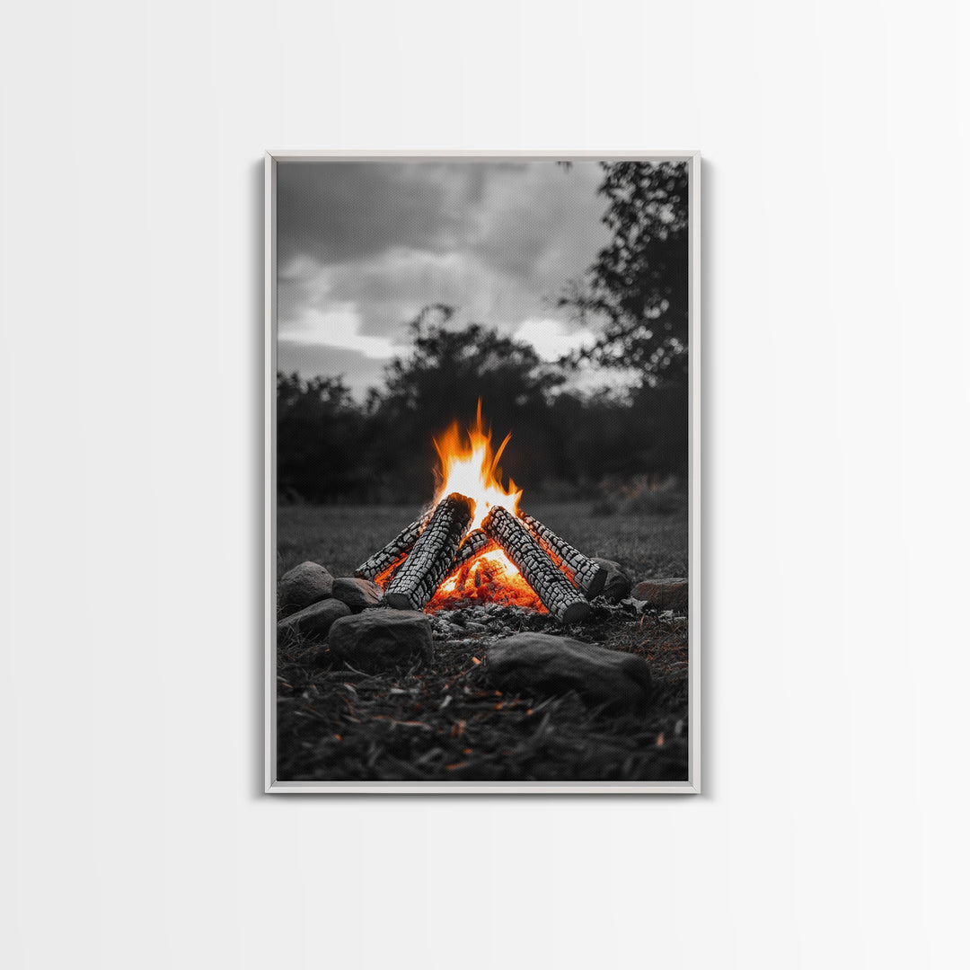 Firewood Blaze, Autumn Campfire, Outdoor Canvas Print, Cozy Cabin Wall Art, Rustic Nature Decor, Adventure Wall Accent
