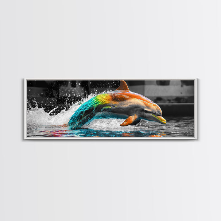 Color Splash Dolphin, Ocean Leap, Vibrant Marine, Joyful Moment — Canvas Print, Bathroom Decor, Beach House Wall Art, Pop Art Style