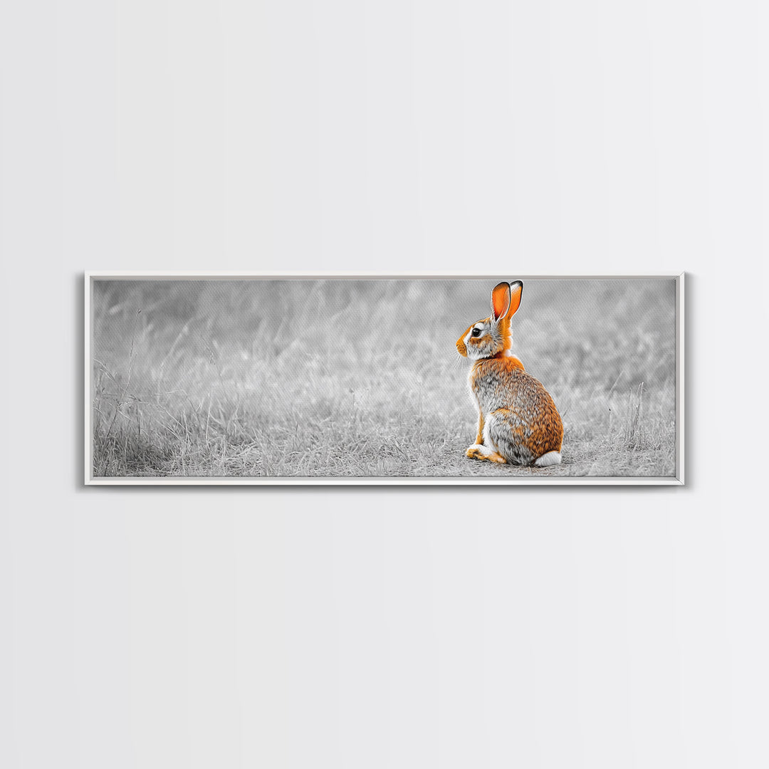 Orange Rabbit, Grass Field, Whimsical Nature, Framed Canvas Print, kids room wall art, nursery animal print, neutral nursery, woodland boho