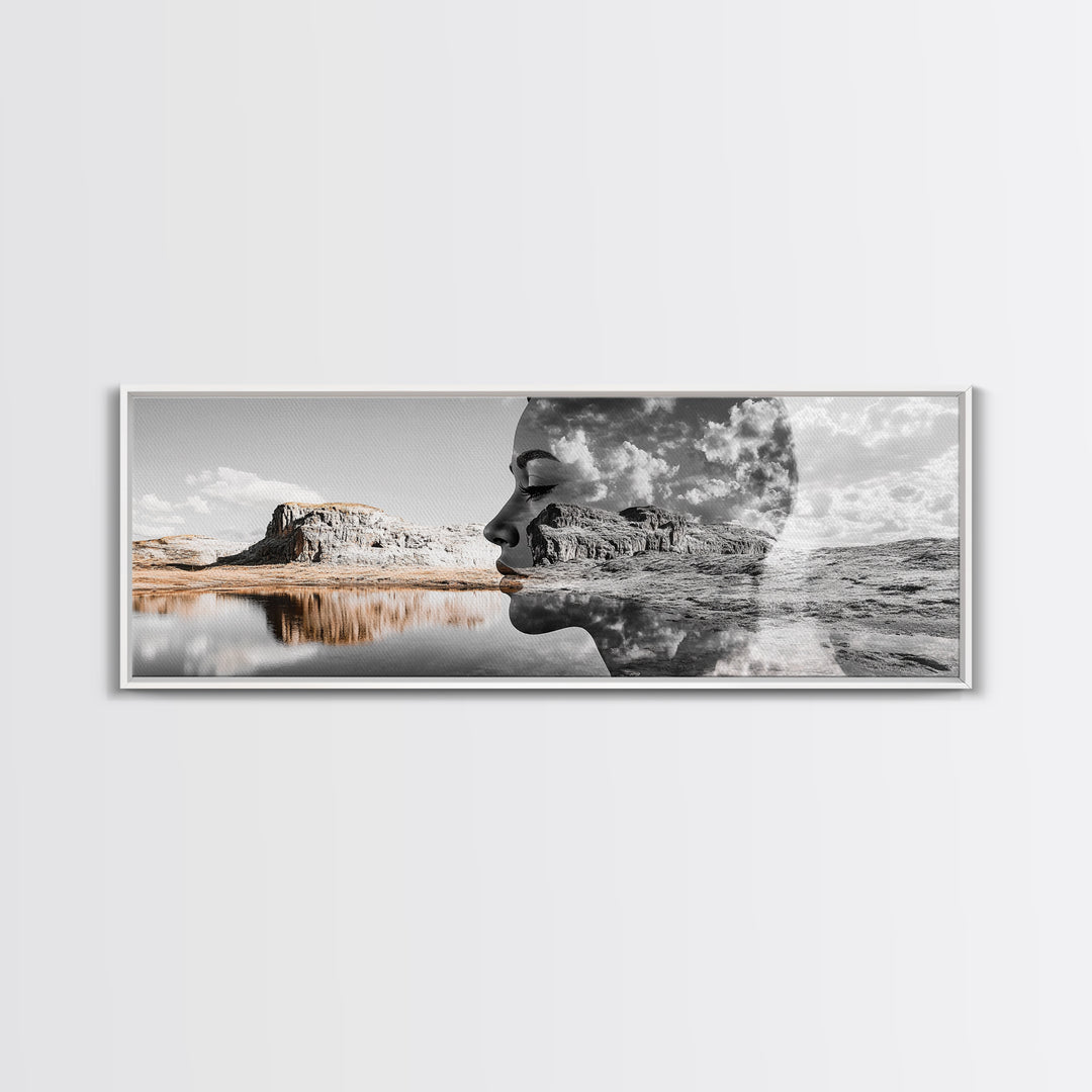 Desert Mirage, Double Exposure, Nature Portrait, Moody Art, Framed Canvas Print, Surreal Landscape, Boho Wall Art, Bedroom Decor