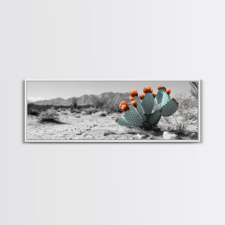 Cactus Garden, Desert Life, Orange Bloom, Nature Vibes, Framed Canvas Print, Rustic Wall Art, Boho Decor, Office Botanical Accent
