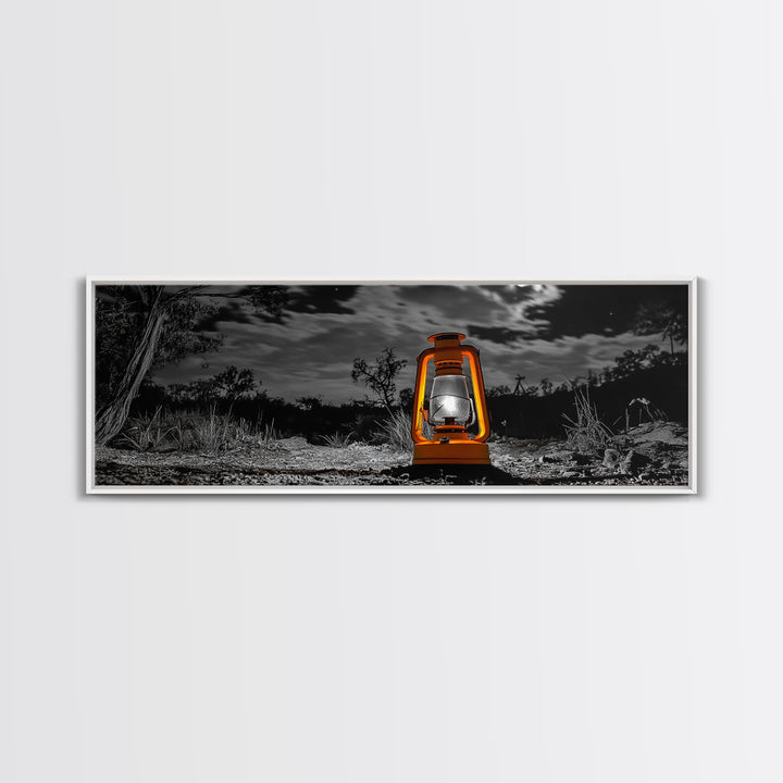 Lantern Glow, Night Forest, Rustic Camping, Glowing Light, Canvas Print, Fall Wall Art, Cozy Home Accent, Cabin or Den Decor