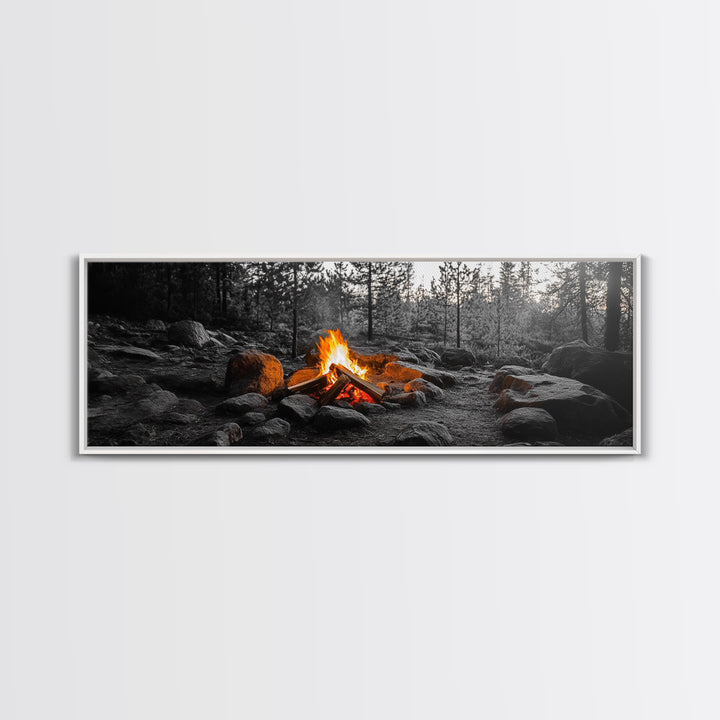 Campfire Heat, Forest Light, Autumn Fire, Nature Glow, Canvas Print, Rustic Wall Art, Cabin Living Decor, Outdoor Adventure Style