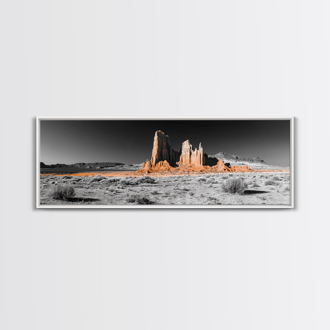 Desert Monolith Landscape, Orange Canyon Art, Southwest Nature Wall Decor, Framed Canvas Print, Rustic Home Art, Minimalist Earth Tones