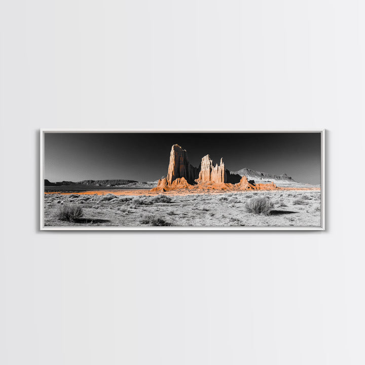 Desert Monolith Landscape, Orange Canyon Art, Southwest Nature Wall Decor, Framed Canvas Print, Rustic Home Art, Minimalist Earth Tones