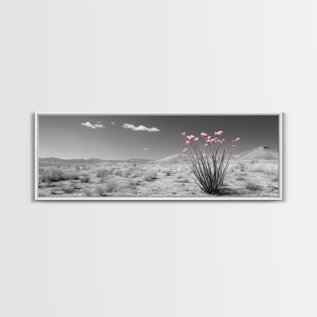 Desert Bloom Flowers, Pink Wildflower Landscape, Nature Wall Art, Framed Canvas Print, Boho Decor, Feminine Desert Bedroom Aesthetic
